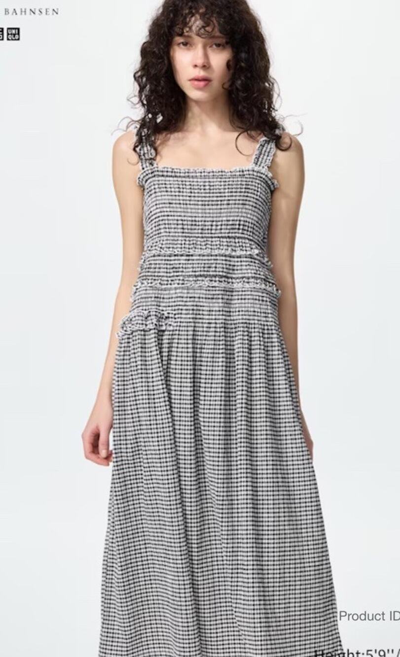 Cecile Bahnsen x Uniqlo Shirring Dress Black White Gingham Smocked Strap Small
